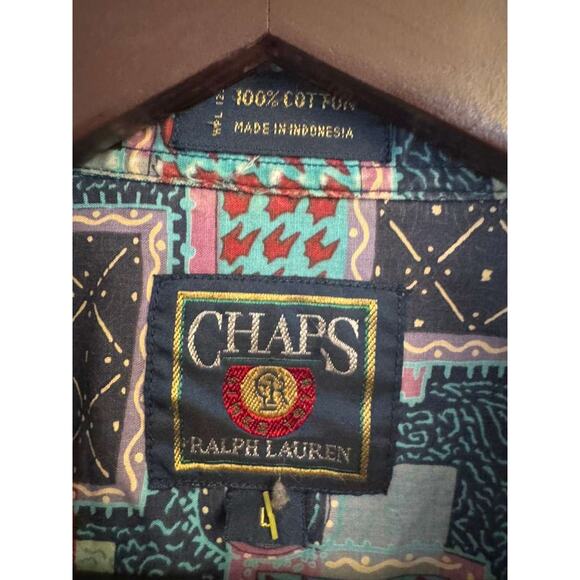 Vtg 90s Chaps Button Up Shirt Mens Tribal Bandana Short Sleeve Retro dadcore - Picture 6 of 6